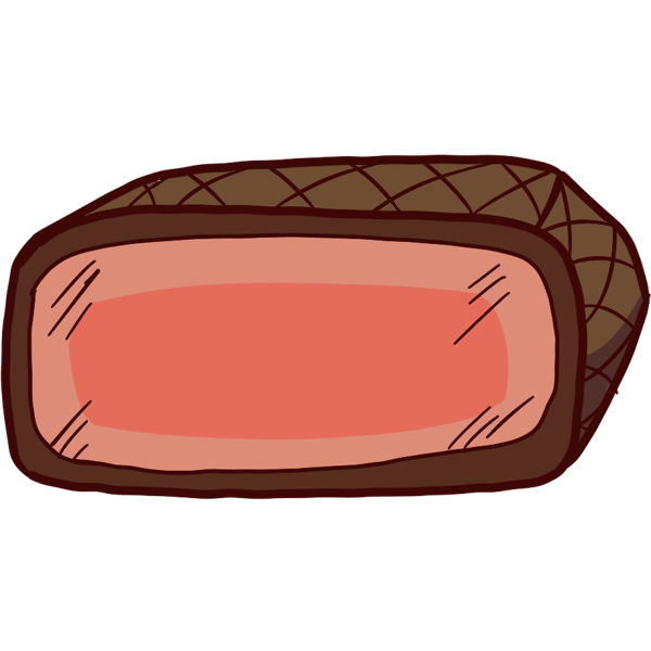 a steak cut in half to reveal a pale pink interior.